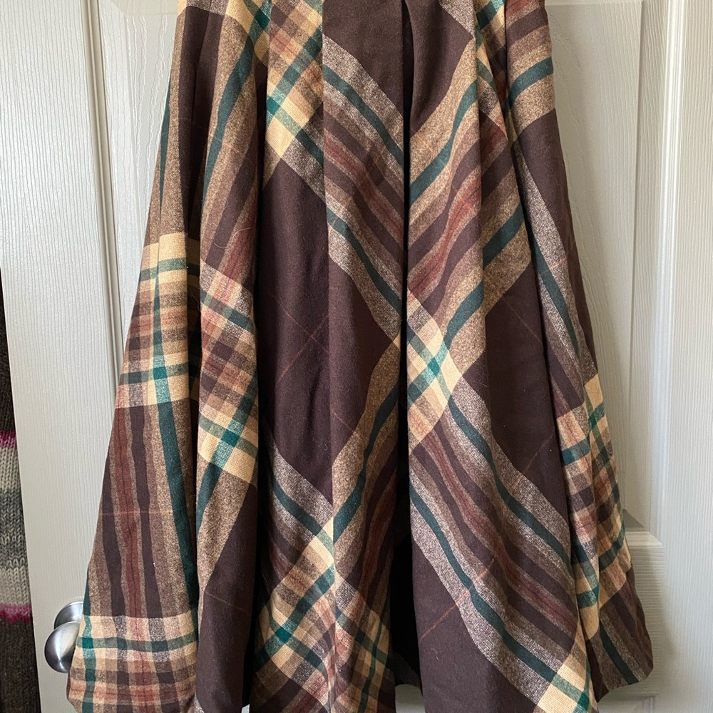 Brown and Tan Midi A-Line Skirt Asymmetrical Casual